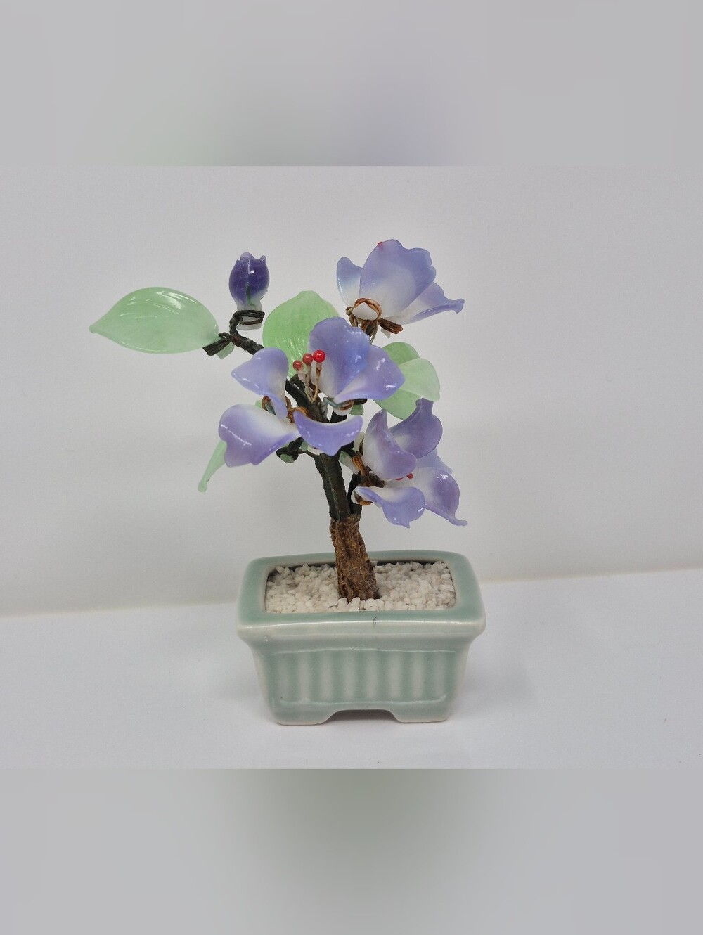 Purple Small Art Glass Cherry Blossom Bonsai Tree In Rectangle Planter